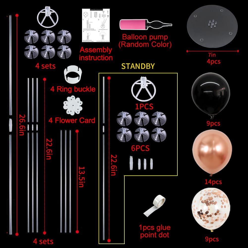 TONIFUL Black and Rose Gold Balloon Centerpieces for Table,Balloon Stand Kit for