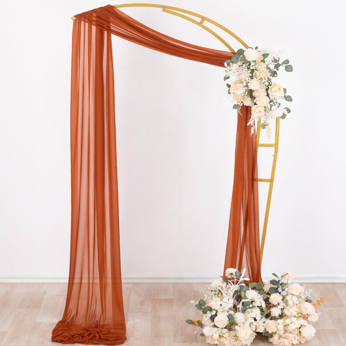 Socomi Terracotta Sheer Wedding Decor Fall Draping Fabric 29" x 20Ft 4 Panels Arch Outdoor Curtain