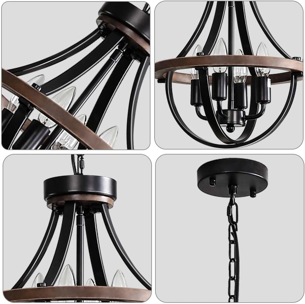 Farmhouse Chandelier, Modern Hanging Pendant Lighting, 4-Light Rustic Ceiling Light Fixture