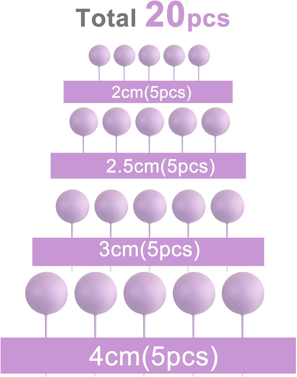 ASTARON 20 Pcs Ball Cake Topper Decorations Mini Balloons Cake Topper Sticks Light Purple Balls