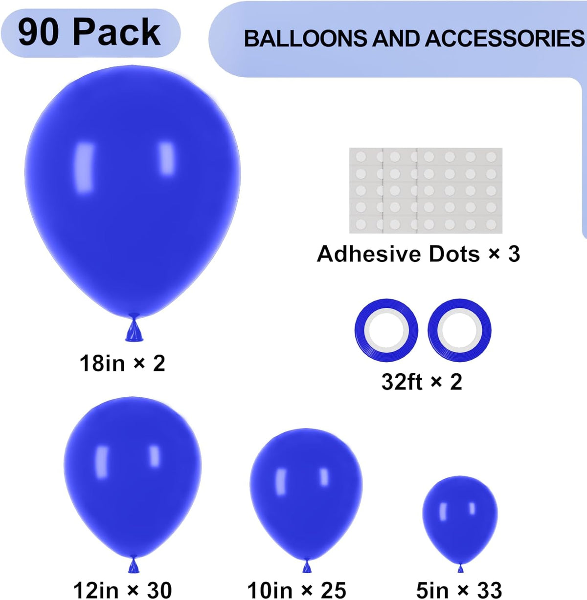 90pack Royal Blue Balloons Different Size 18/12/10/5 Inch Blue Balloon Garland Arch Kit for