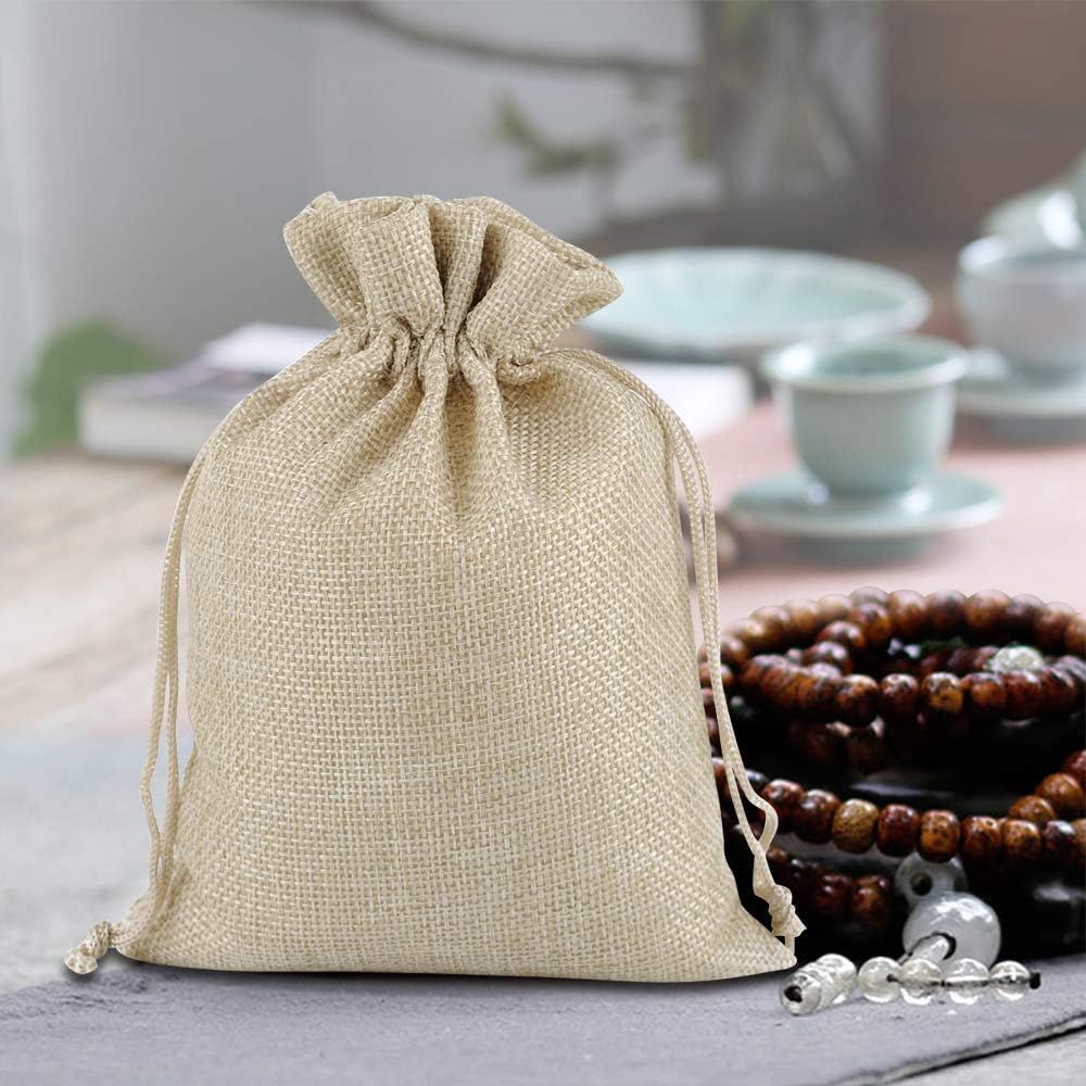 Lucky Monet 25/50/100PCS Burlap Gift Bags Wedding Hessian Jute Bags Linen Jewelry Pouches with