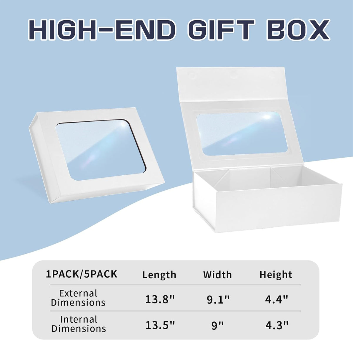 White Large Gift Box with Window, 13.5"x9"x4.3" Bridesmaid Box for Gifts Giving,Birthday Gift Boxe