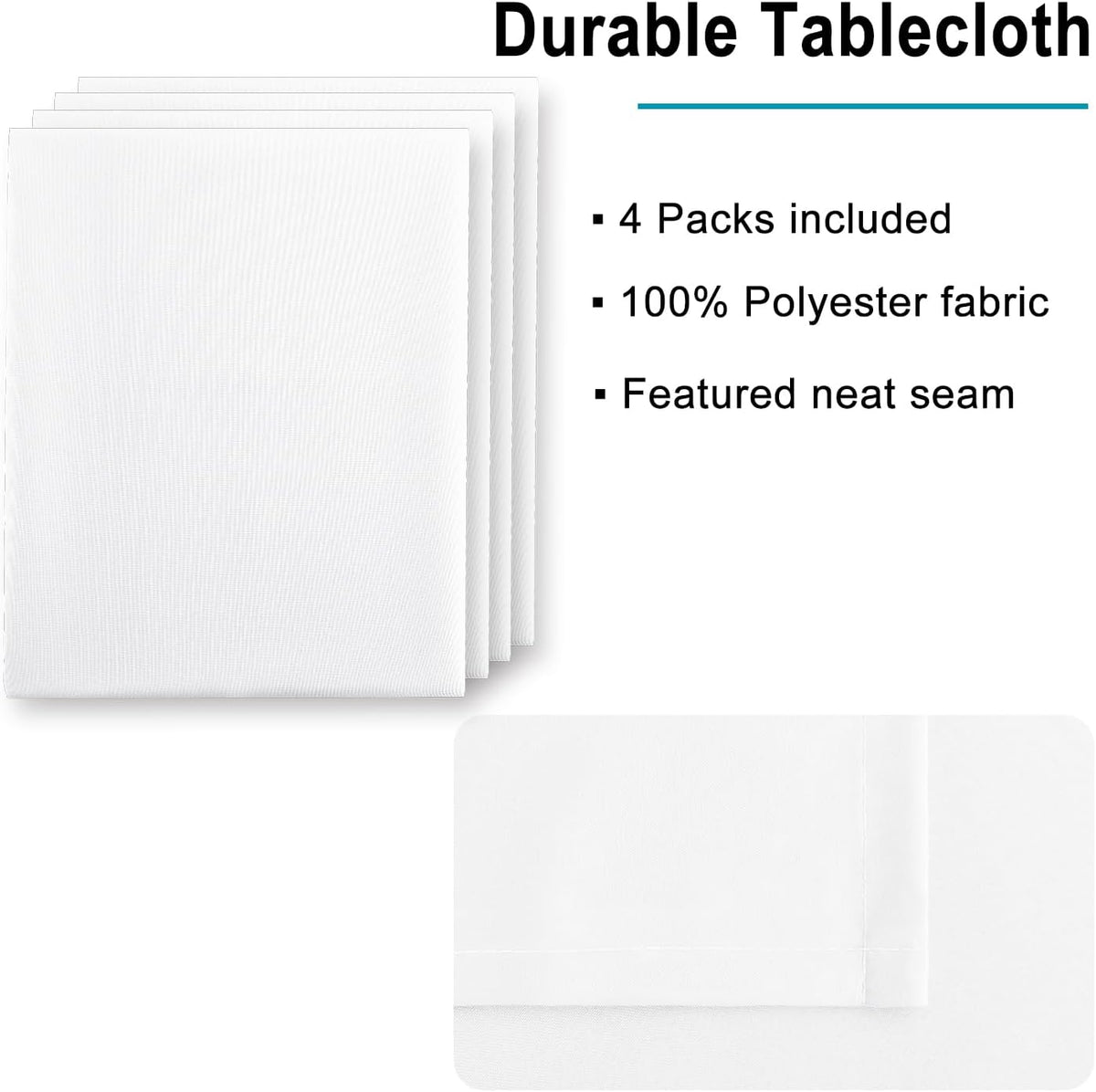 Hiasan 4 Pack White Rectangle Tablecloth - Waterproof and Spillproof Restaurant Washable Polyester