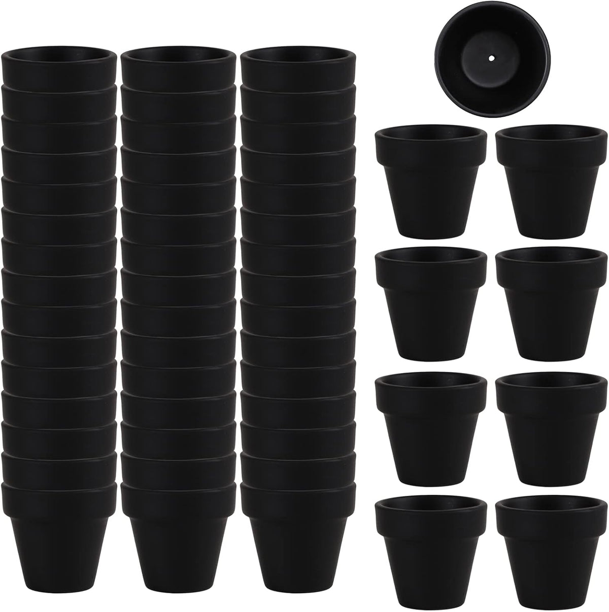 54 Pcs Small Mini Black Clay Pots 2.1'' Terracotta Pot Clay Ceramic Pottery Planter Cactus Flower