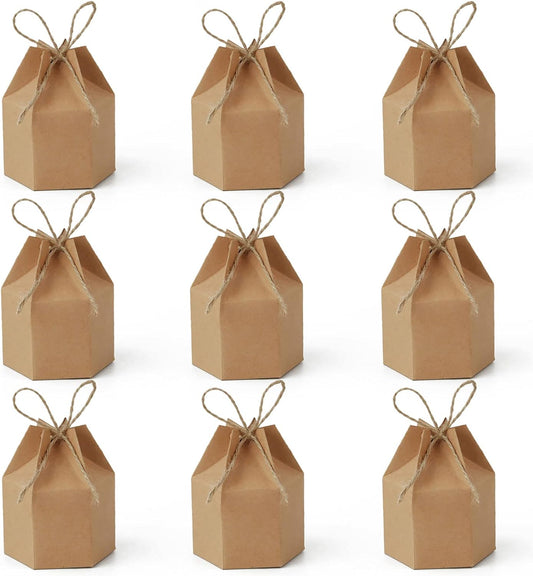 Zontween 50 Pack Hexagon Paper Box With Twines Kraft Paper Hexagon Boxes With Twice Candy Favor