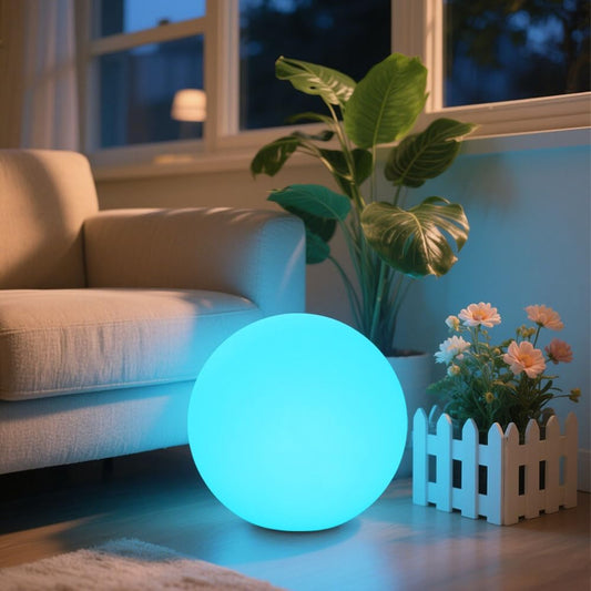 14-in LED Ball Light, Rechargeable Outdoor Globes Light Dimmable RGB Color Changing Globe Floor