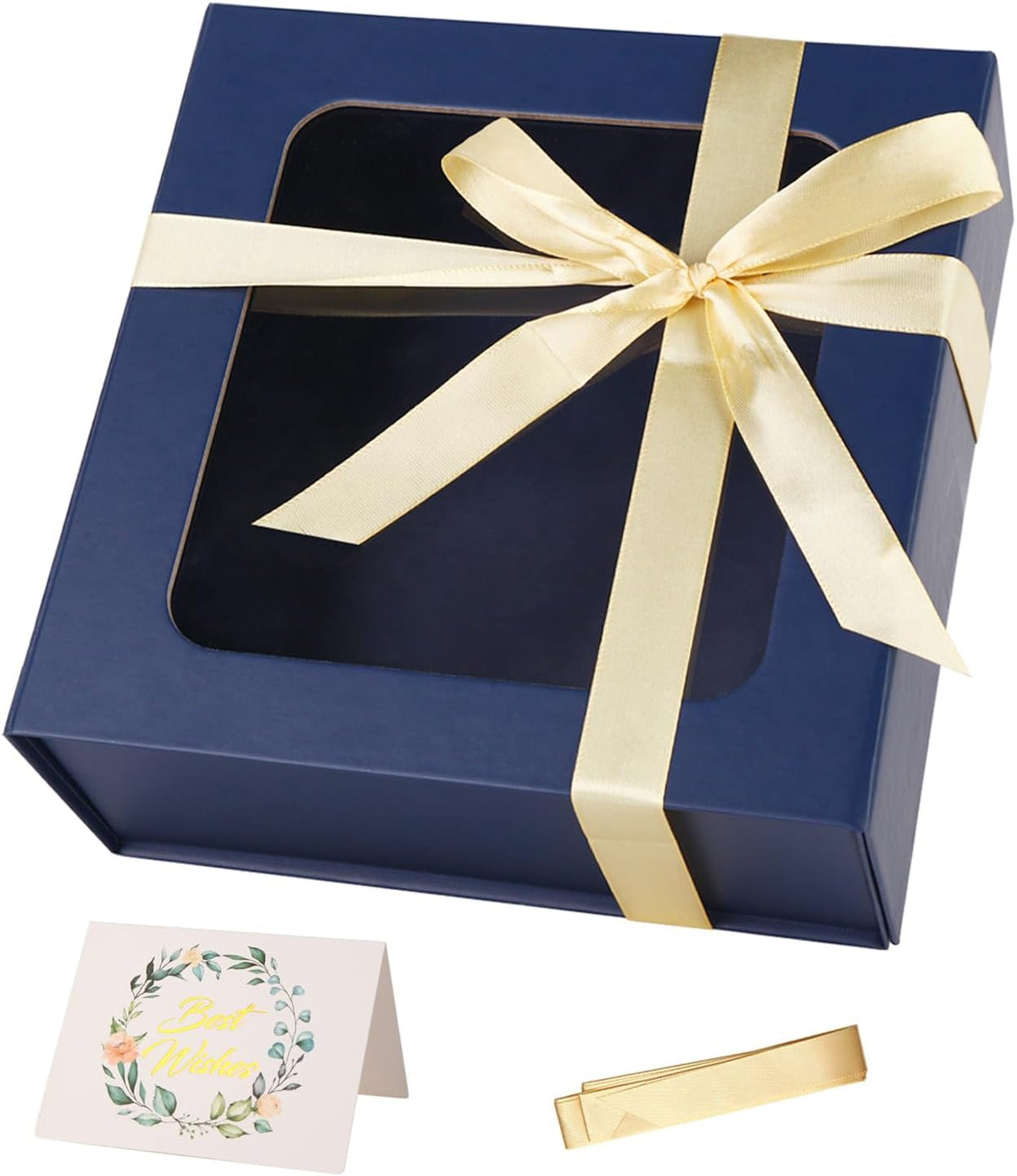 TIACABO Blue Gift Box with Window,7.5"x7.5"x3.1" Bridesmaid Boxe for Gifts Giving,Birthday Gift