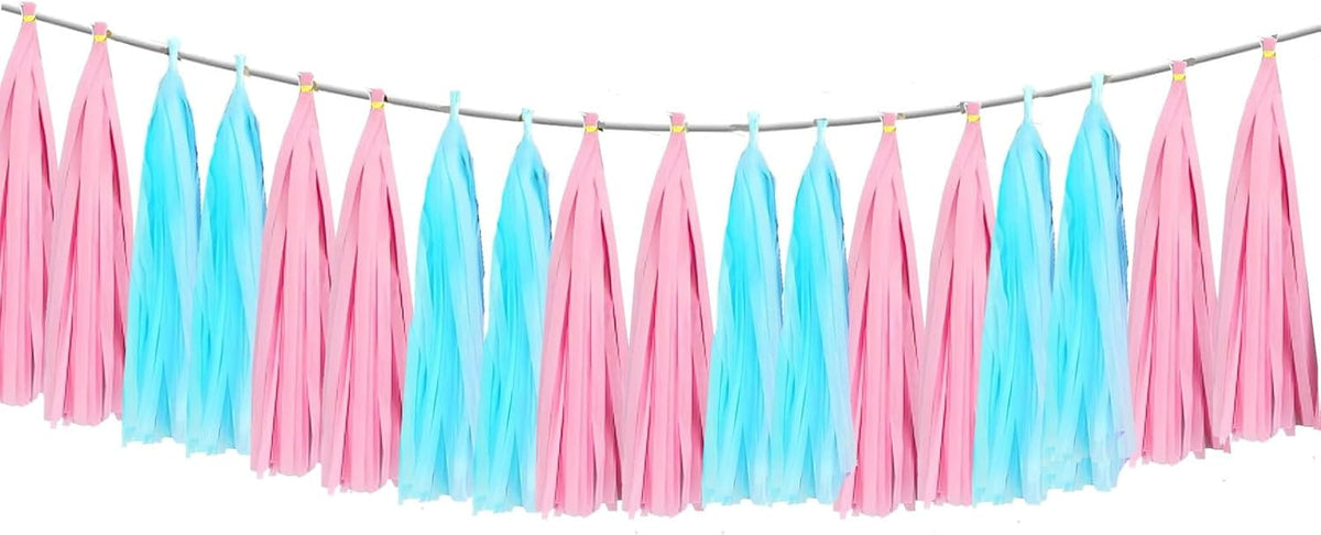 Blue Pink Tassel Garland Tissue Paper Banner,Table Decor,for Baby Shower,Boy or Girl Gender