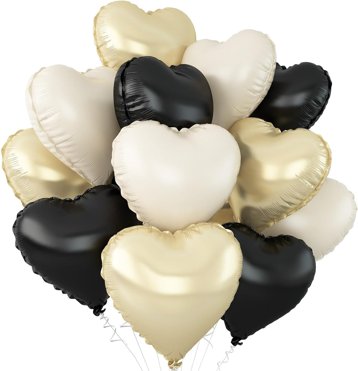 Black White Gold Heart Balloons,12Pcs 18Inch Black Cream White Champagne Gold Heart Shaped Foil