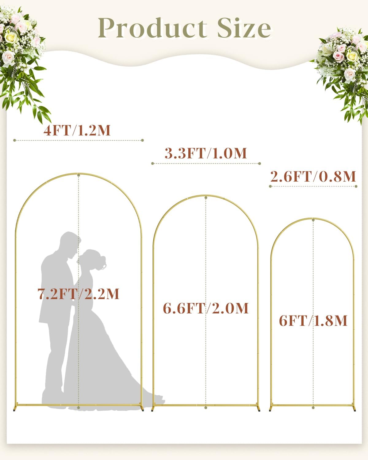 Wedding Arch Set of 3, Gold Metal Arch Backdrop Stand, Balloon Arch Stand Wedding Frame for