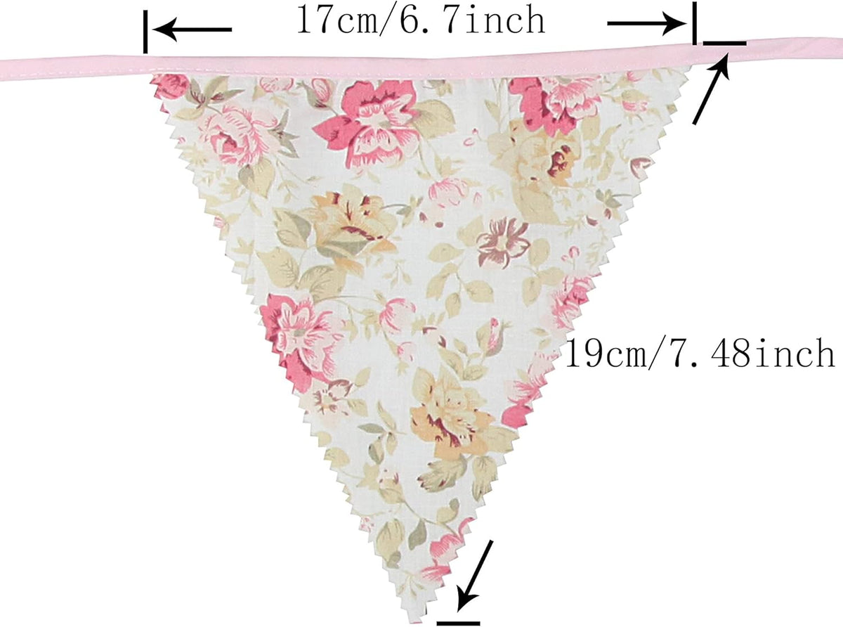 jijAcraft 39Ft Triangle Bunting Banner, 42Pcs Tea Floral Party Bunting Cotton Fabric Flags Pennant