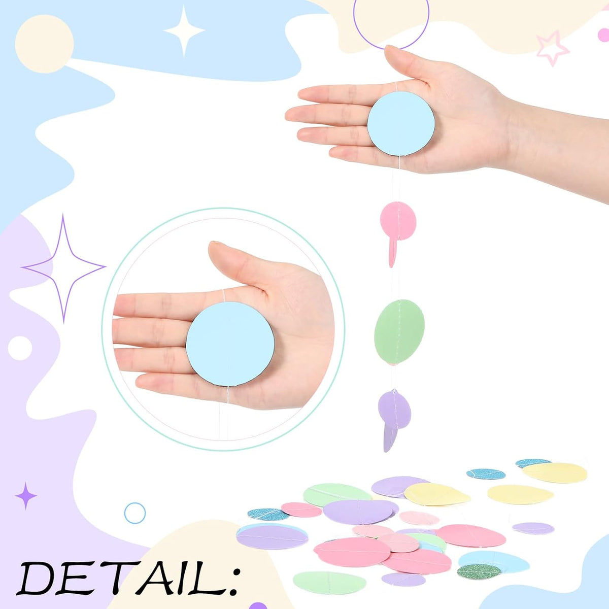 Outus 5 Pieces Colorful Dots Paper Garland Round Glitter Garland Hanging Confetti Streamers