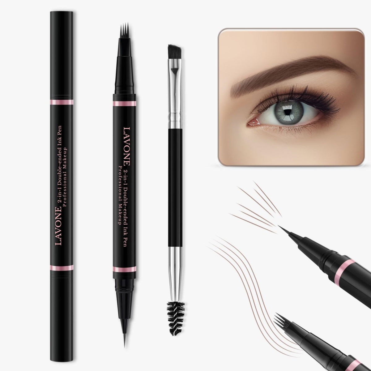 Eyebrow Pencil Makeup Kit, with Waterproof 2-IN-1 Microblading Eyebrow Pen, Eyebrow Pomade