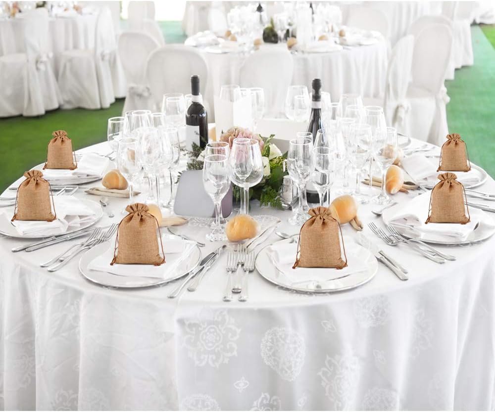 Lucky Monet 25/50/100PCS Burlap Gift Bags Wedding Hessian Jute Bags Linen Jewelry Pouches with