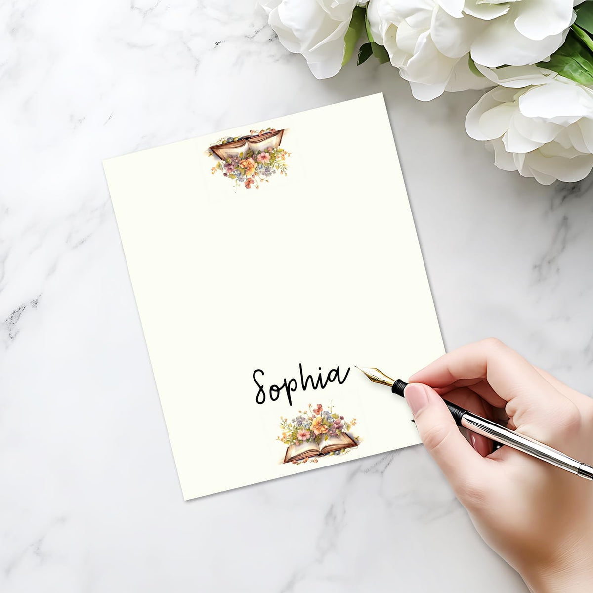 25 Pack Floral Book Theme Place Cards, Editable Name Cards for Table Setting, Tent Cards Food Label