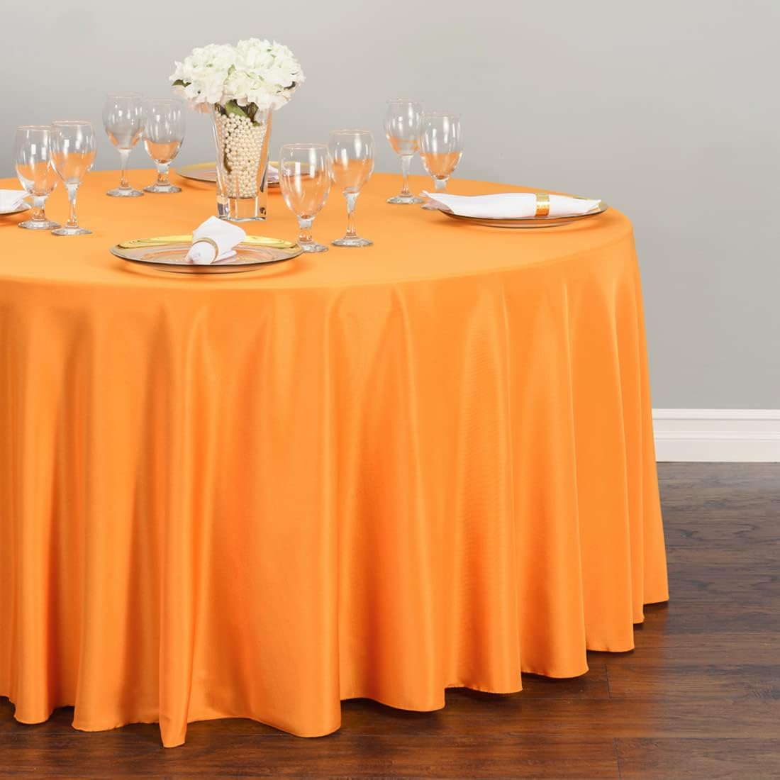 LTC LINENS Orange Round Tablecloth - 132 Inch Round Tablecloth, Large Party Table Cloth, Wrinkle