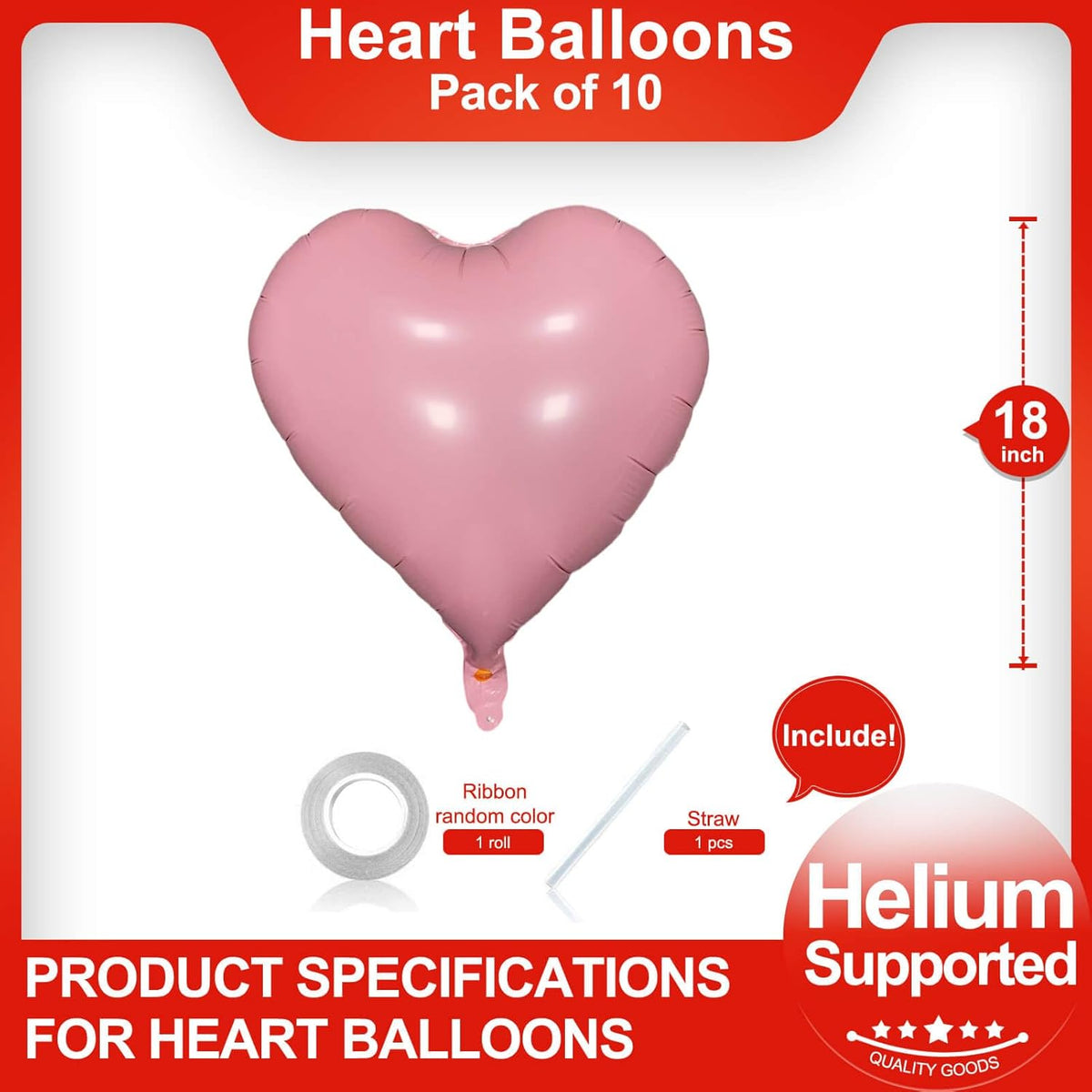 Pastel Pink Heart Shaped balloons Pack of 10,18 Inch Love Valentine Balloons Heart Romantic