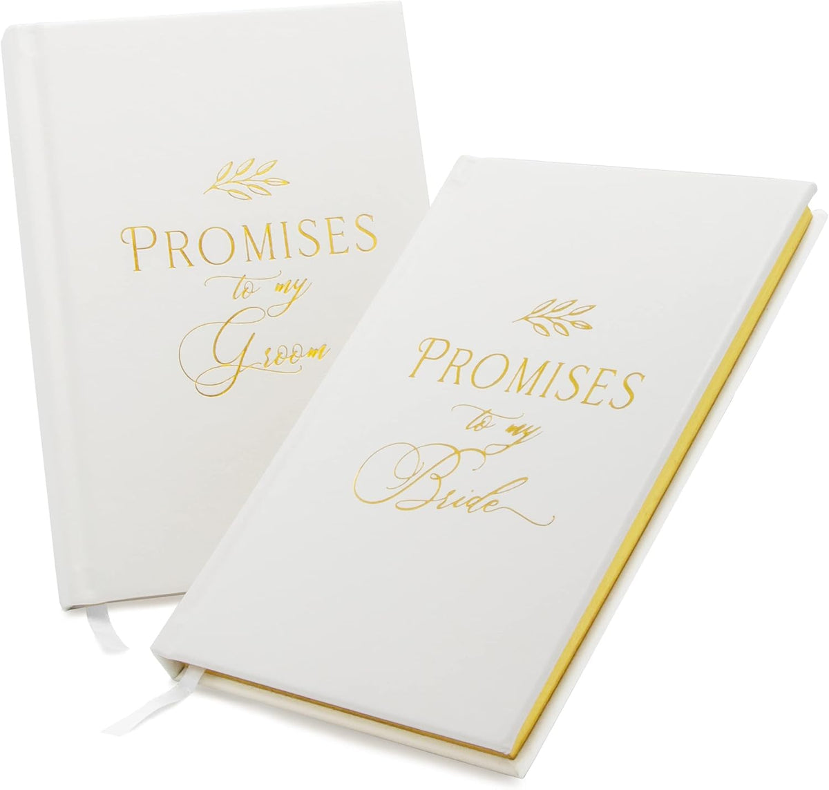 MUUJEE Promises To My Groom and Promises to My Bride Wedding Vow Books (Set of 2) - White Gold Foil