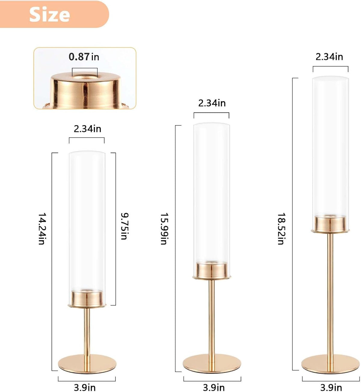Gold Candle Holders Set of 3 for Glass Taper Candle Holders,Hurricane Candlestick Holder for Home