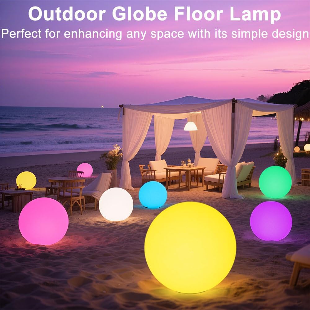 20-in LED Glowing Ball Light, Large Rechargeable LED Globe Orb Light w/Remote, Dimmable RGB Color