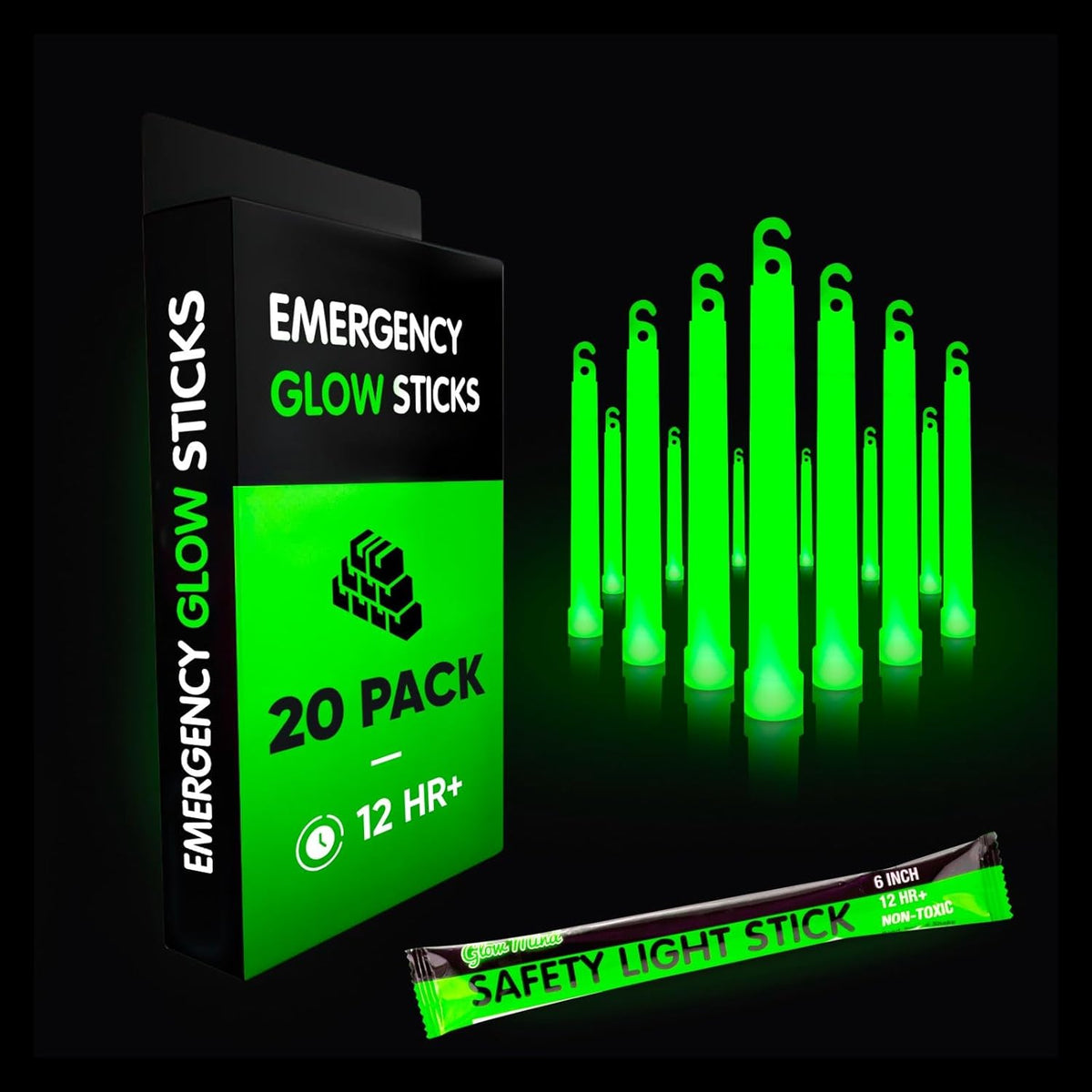 Emergency Glow Sticks with 12 Hours Duration, Individually Wrapped Industrial Grade Glowsticks for