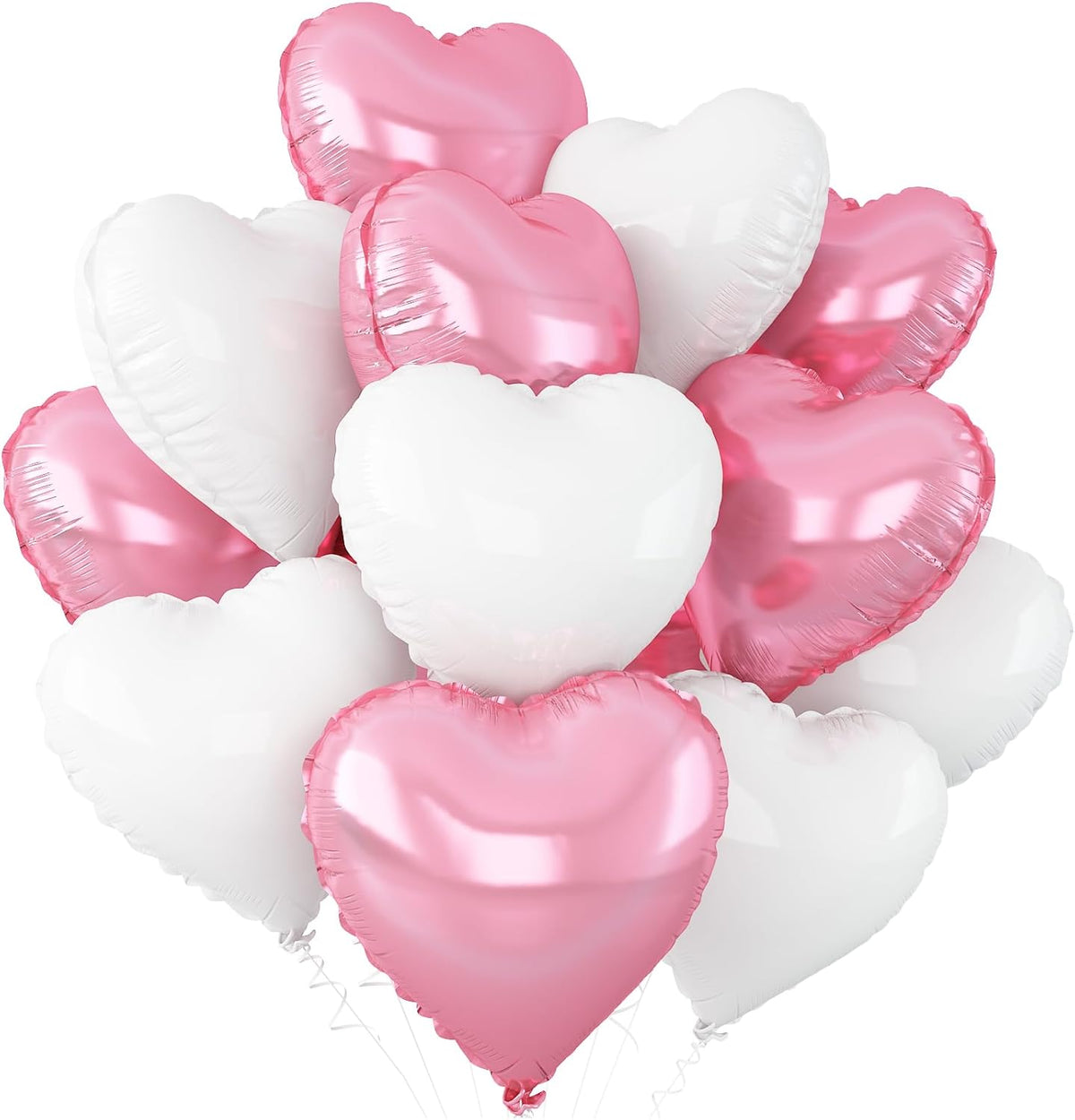 Pink White Heart Balloons,12Pcs Light Pink Heart Shaped Foil Balloons,18Inch White Helium Polyester