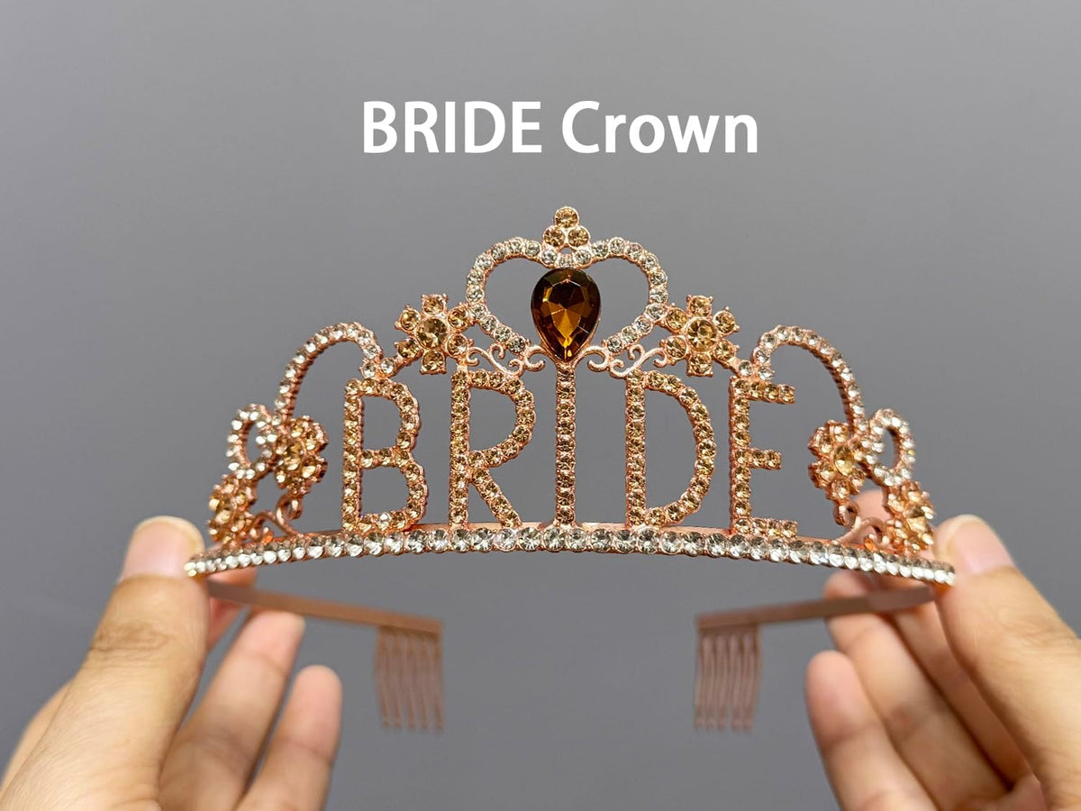 JETKONG 3 Pcs Bachelorette Party Decorations "BRIDE" Crown, Bride to Be Sash&Veil for Women