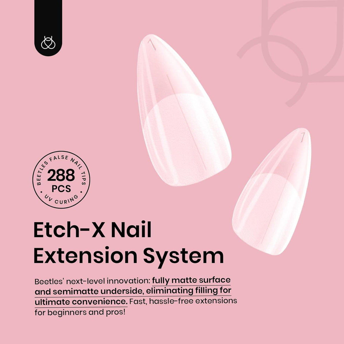 Beetles Medium Almond Nail Tips: 288PCS Medium Almond Matte Clear False Acrylic Press on Nails Tips
