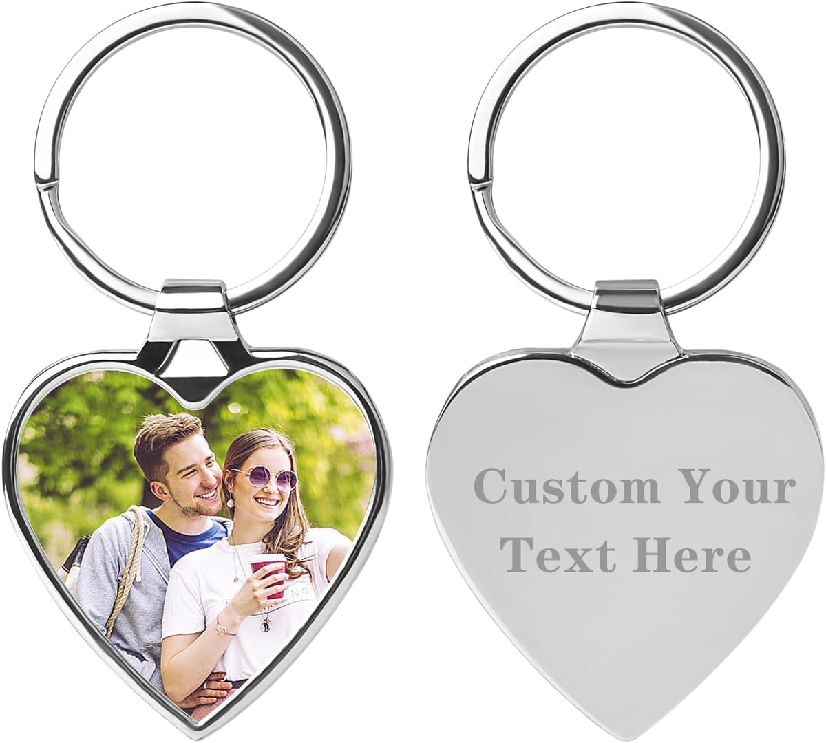 Double Side Custom Keychain with Picture Personalized Engraving Photo Text Customized Gifts for Men