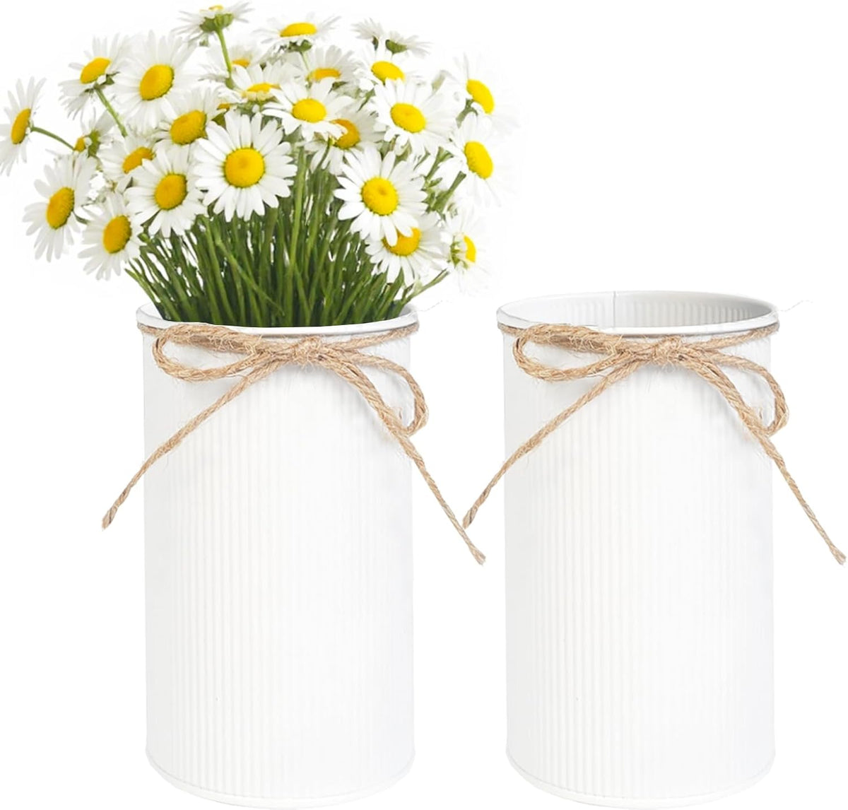 6" High Farmhouse Vases for Centerpiece, Rustic Mason Jars with Twine Bow for Flowers, Vintage
