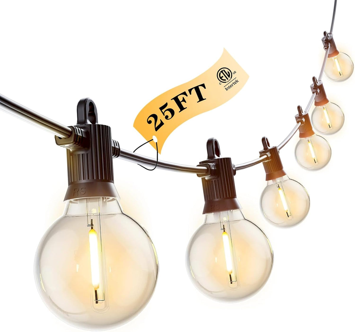 Kawaya Outdoor String Lights 25 FT LED Patio Light with 12+1 Shatterproof Edison Globe Bulbs - IP65