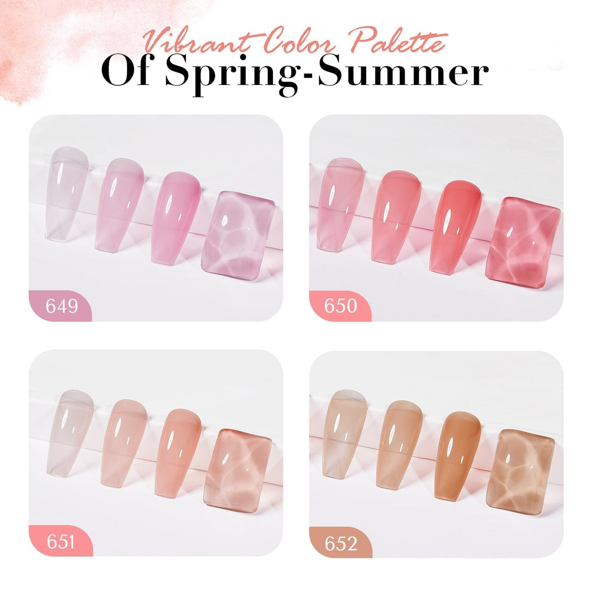 AZUREBEAUTY Jelly Nail Polish Set Quick Dry Transparent Nude Pink Purple Brown 4 Colors Sheer