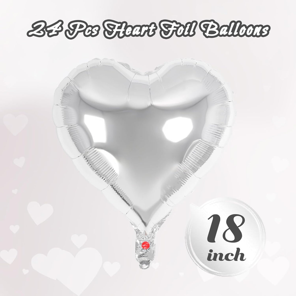 24 Pcs Silver Heart Balloons,18 inch Heart Shape Foil Balloons Love Balloons Valentine Balloons for