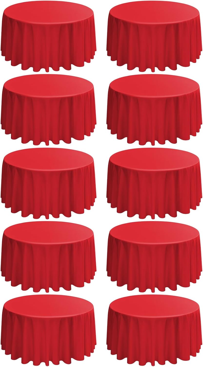 10 Pack Round Tablecloths - 120 Inch Red Polyester Cover for Round Tables, Stain and Wrinkle