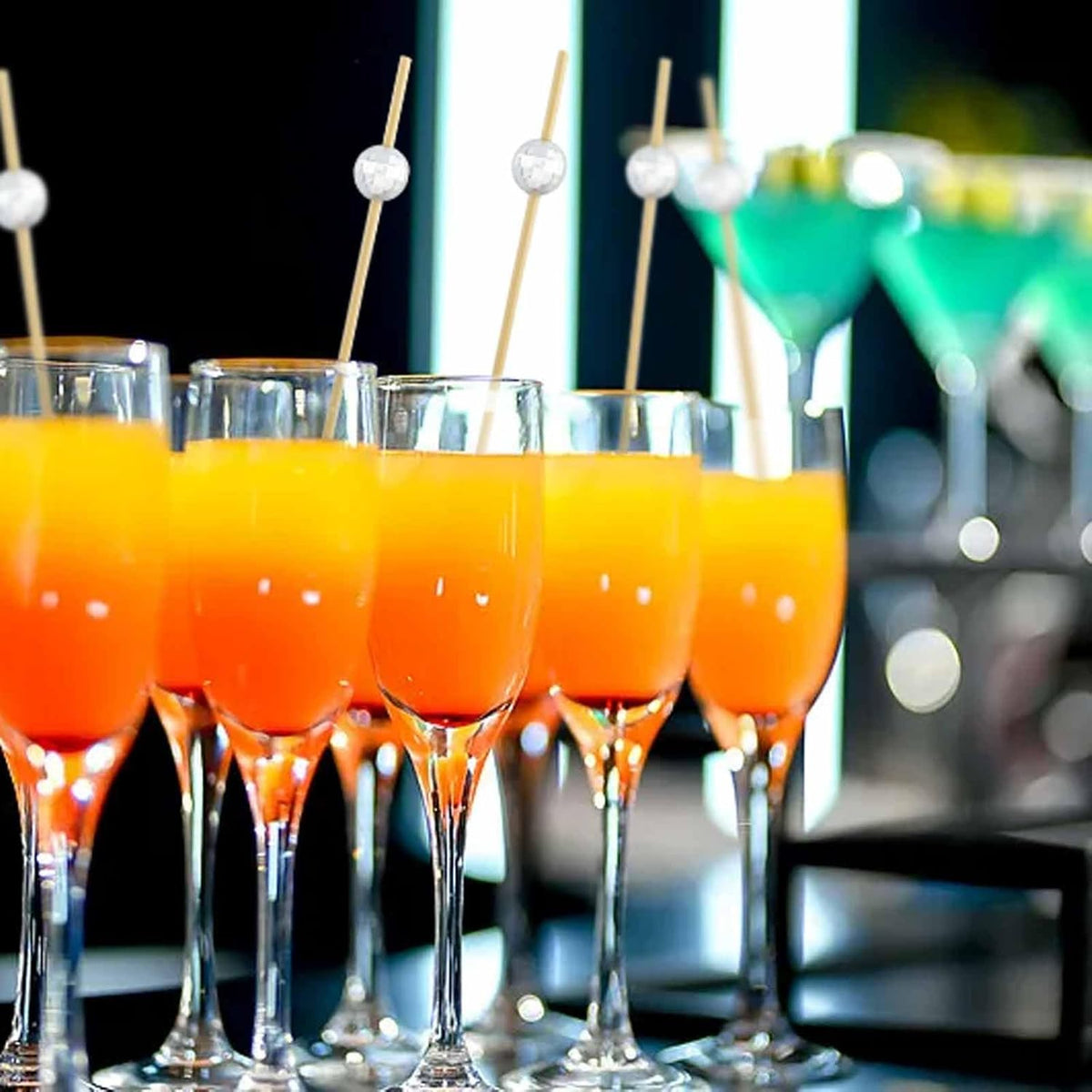 120 Pcs Glitter Ball Cocktail Picks 4.7" Drinks Fruits Hawaiian Party Food Garnish Skewer Sticks