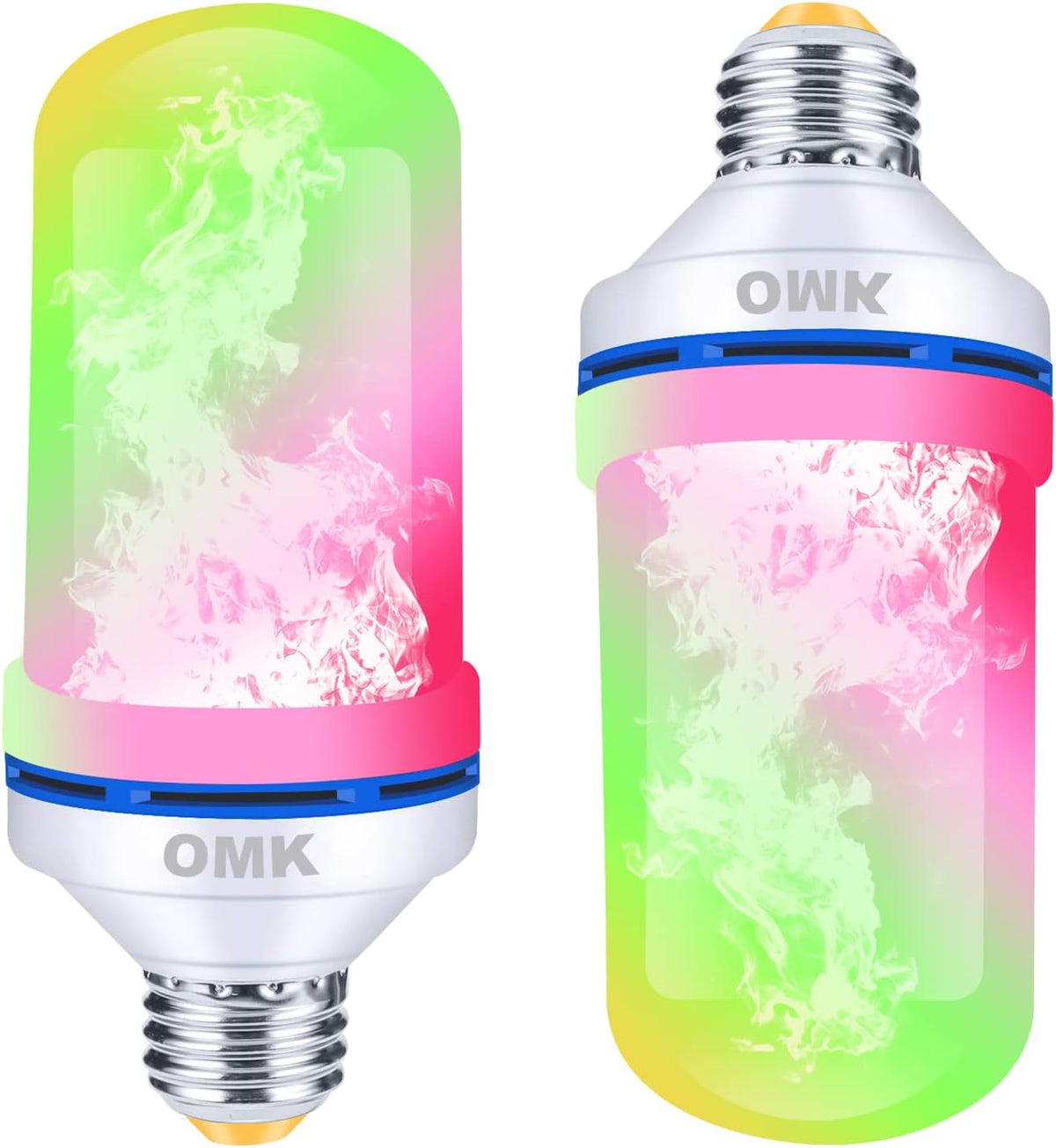 OMK LED Flame Effect Fire Light Bulbs (2 Pack), Flame Christmas Decor 4 Modes Flickering Fire