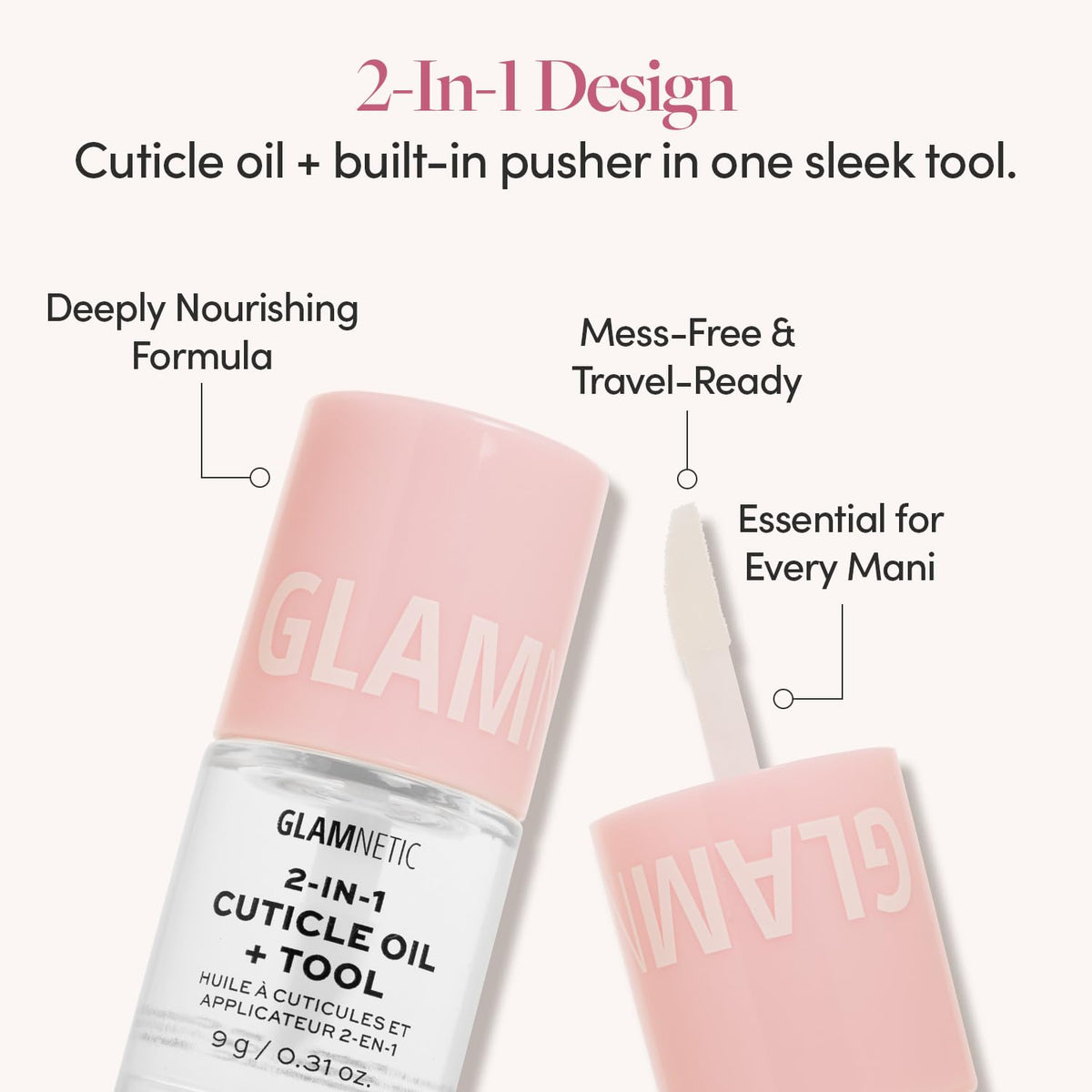Glamnetic 2-in-1 Cuticle Oil | Nourishing Cuticle Serum & Cuticle Pusher For Healthy Nails |