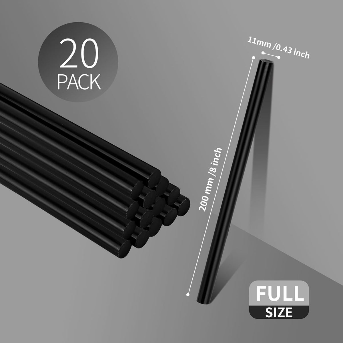 MATUFF Black Hot Glue Sticks Full Size 0.43??Dia x 8??Long, 20 pcs Hot melt Adhesive Glue Sticks