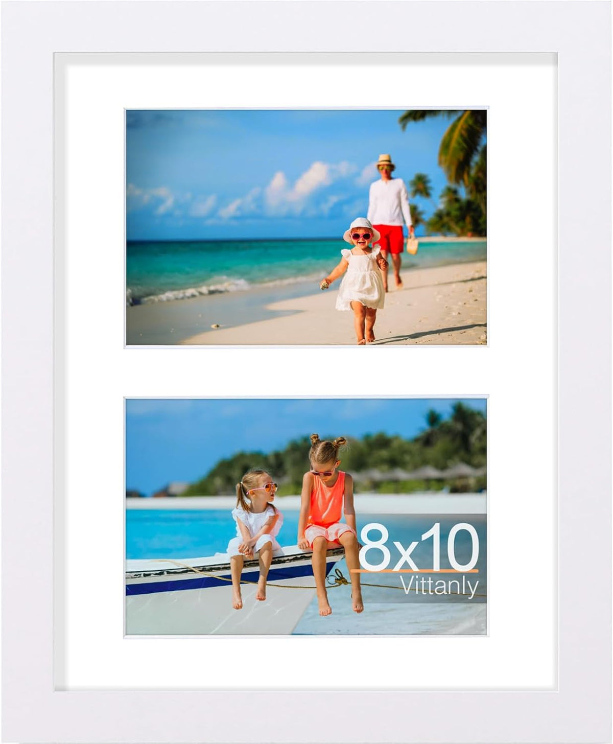 Vittanly 8x10 Collage Picture Frame, Displays 2Pcs 4x6 Pictures with Mat, Photo Frame for Wall