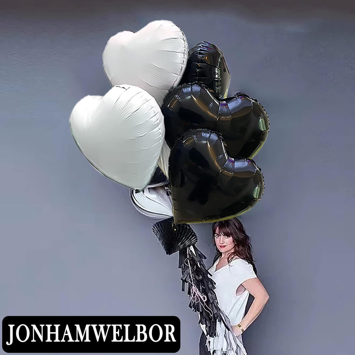 Jonhamwelbor 20Pcs 18 inch Black Foil Mylar Heart Shape Balloons Decorations Valentines Birthday