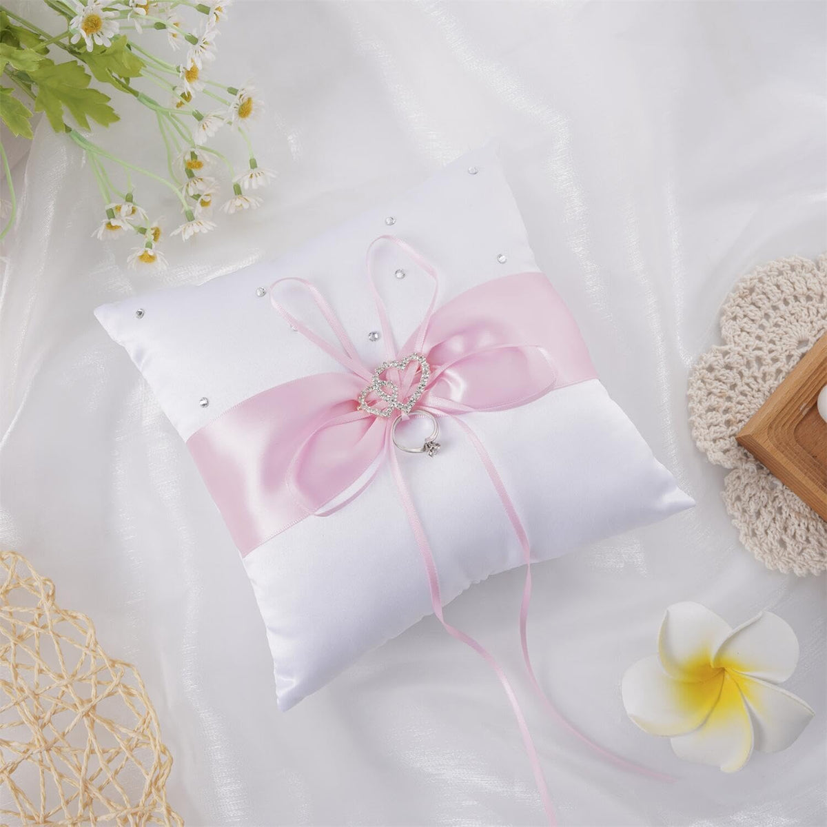 QIRMIZI Ring Pillow,Pearls Ring Cushion, Ring Bearer, Ring Holder for Beach Wedding, Wedding