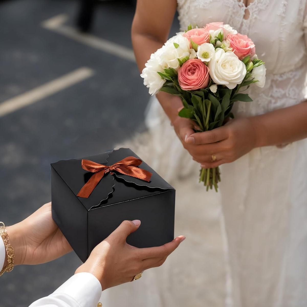 VGOODALL 10PCS Gift Candy Boxes, Black Treat Box with Ribbon Paper Candy Boxes for Wedding Cookie