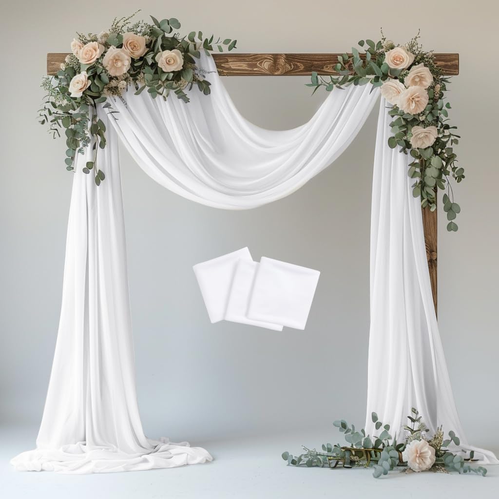 Wedding Arch Draping Fabric 3 Panels 28.7" x 20FT White Sheer Chiffon Backdrop Drapes for Wedding