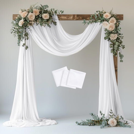 Wedding Arch Draping Fabric 3 Panels 28.7" x 20FT White Sheer Chiffon Backdrop Drapes for Wedding