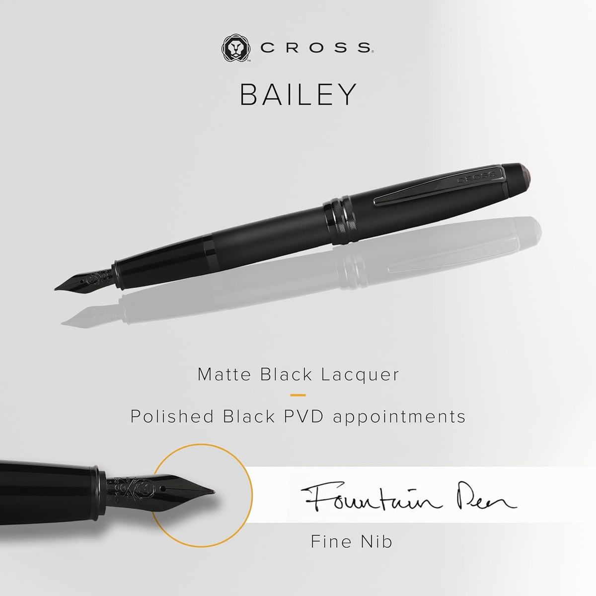Cross Bailey Refillable Fountain Presented in a Premium Gift Box - Medium Point, Black Ink, Matte