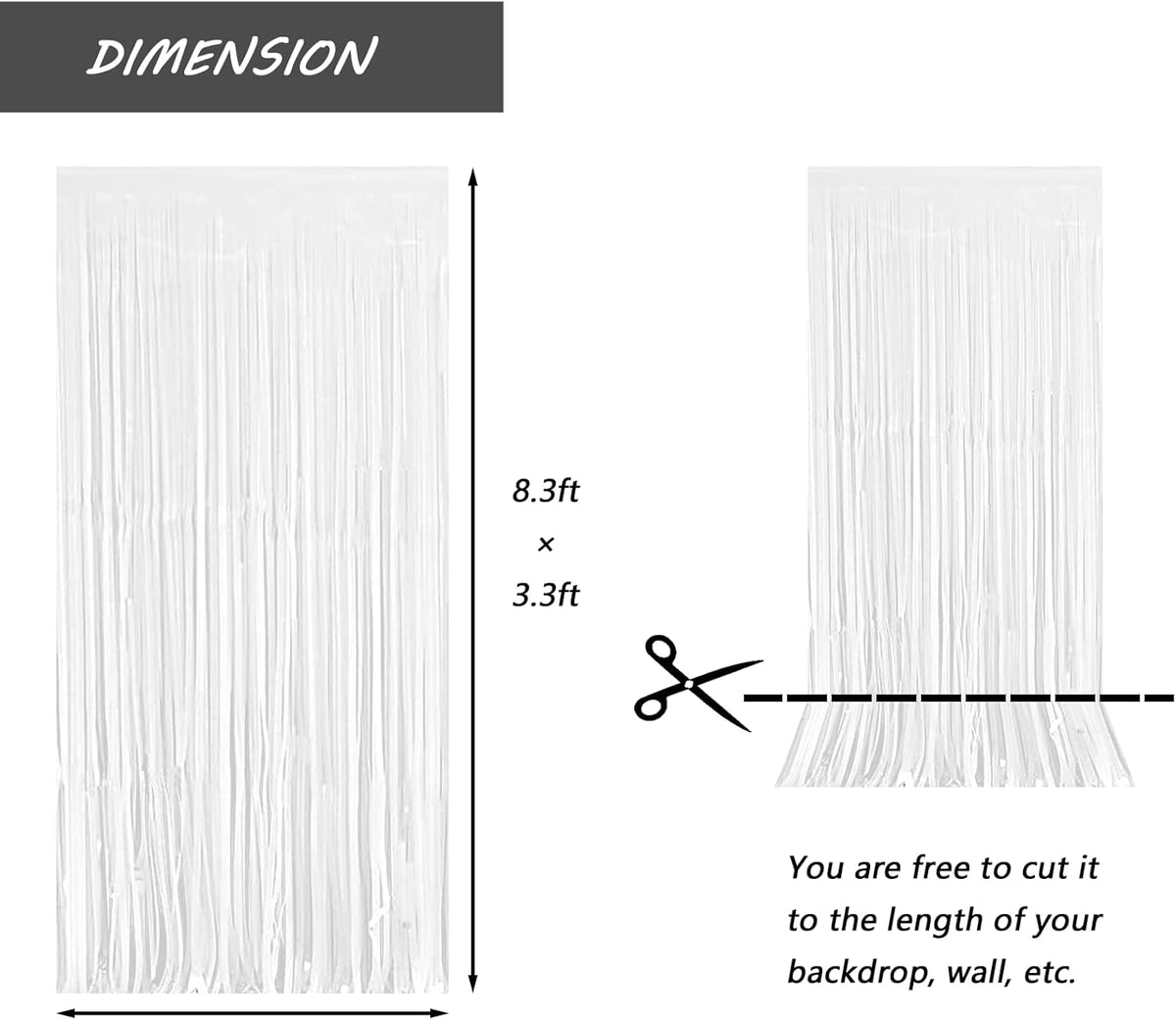 White Foil Fringe Curtain 3.3×8.3FT 2 Packs, Metallic Tinsel Curtains Party Streamers for Birthday