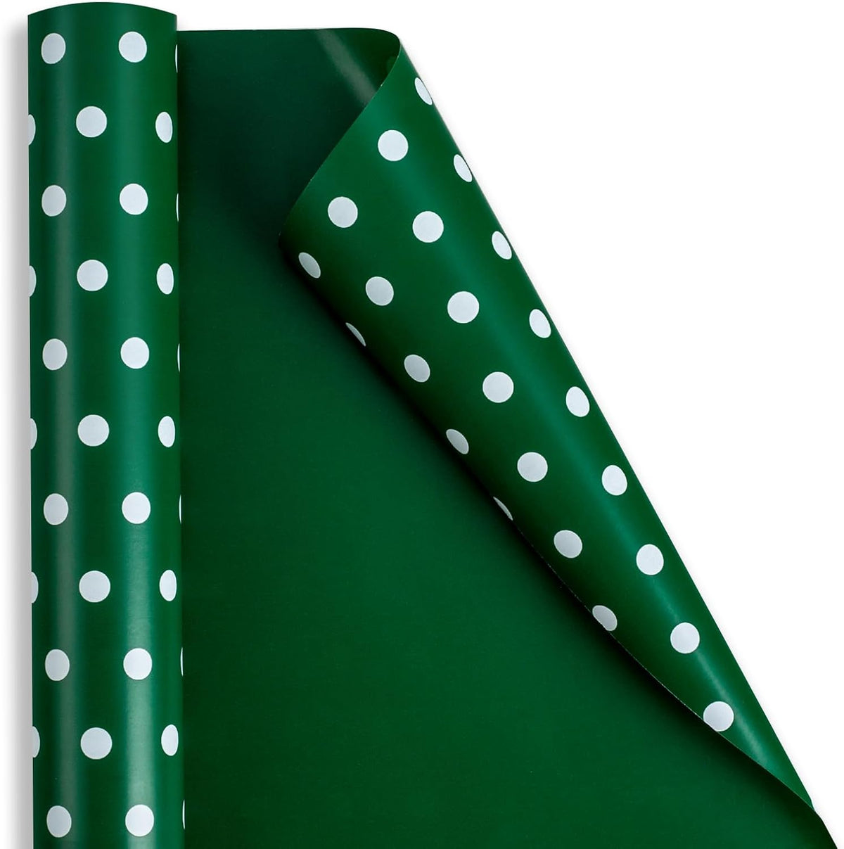 Flyhill Green Wrapping Paper Roll,Reversible Gift Wrap Paper with Polka Dot Design for