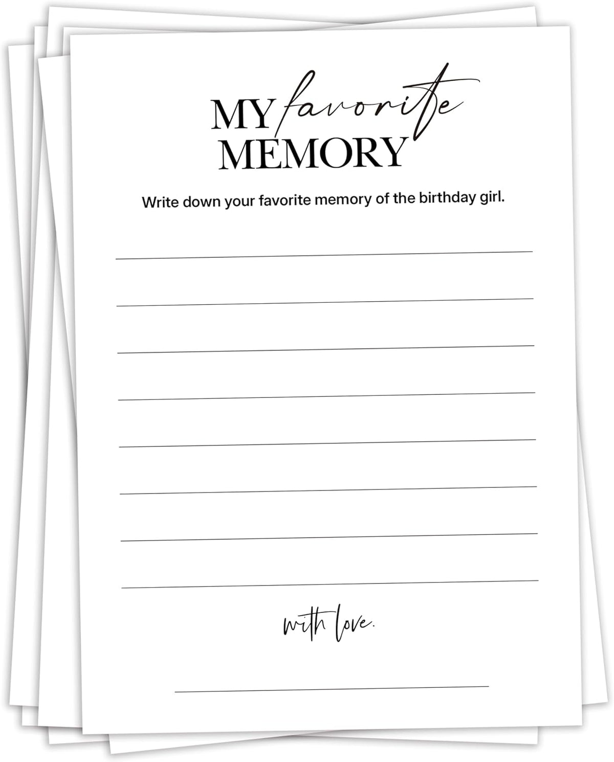 Birthday Party Games, My Favorite Memory, 25 Pcs Card Set for Guests, Fun Birthday Game for Teen