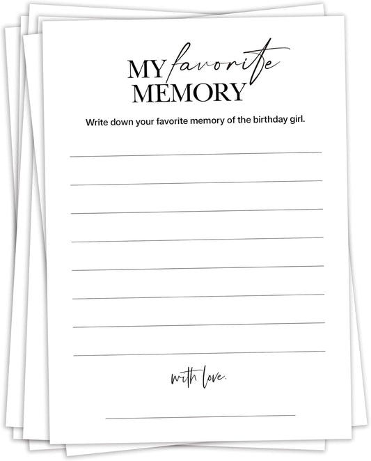 Birthday Party Games, My Favorite Memory, 25 Pcs Card Set for Guests, Fun Birthday Game for Teen